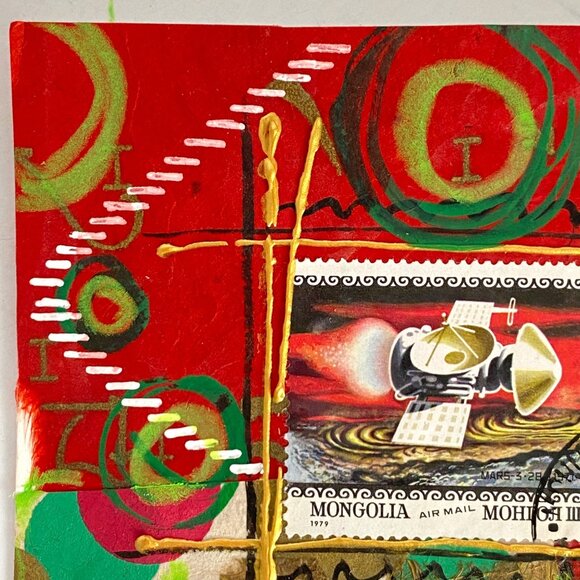 Lets Communicate Original Art Painting Collage Mixed Media Matted 8x8in - Picture 6 of 10